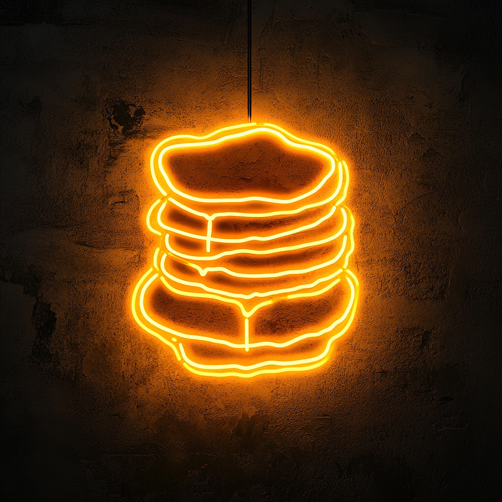 Stack of Pancakes with Syrup - Yellow Neon Sign, 18 Inches