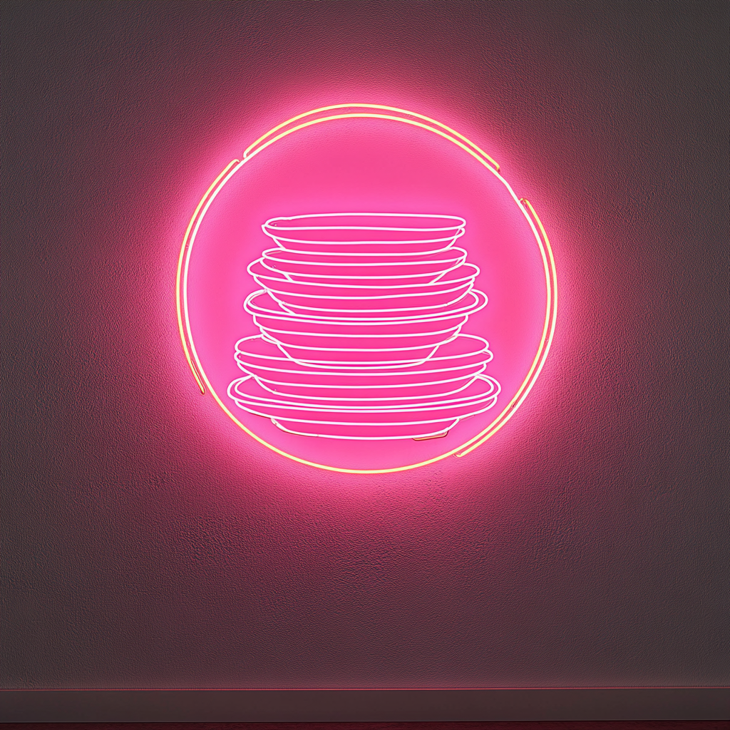 Stack of Plates - Pink Neon Sign, 18 Inches