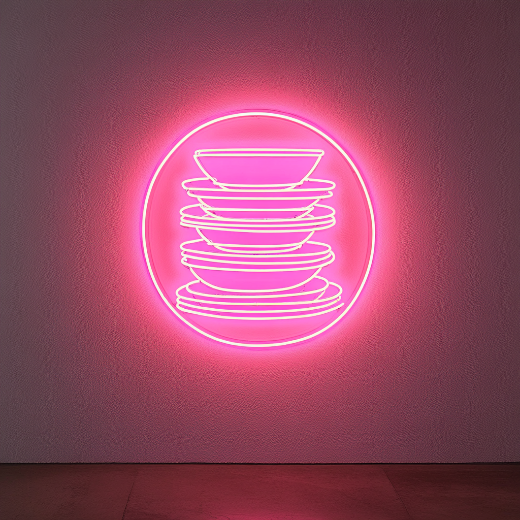 Stack of Plates - Pink Neon Sign, 18 Inches
