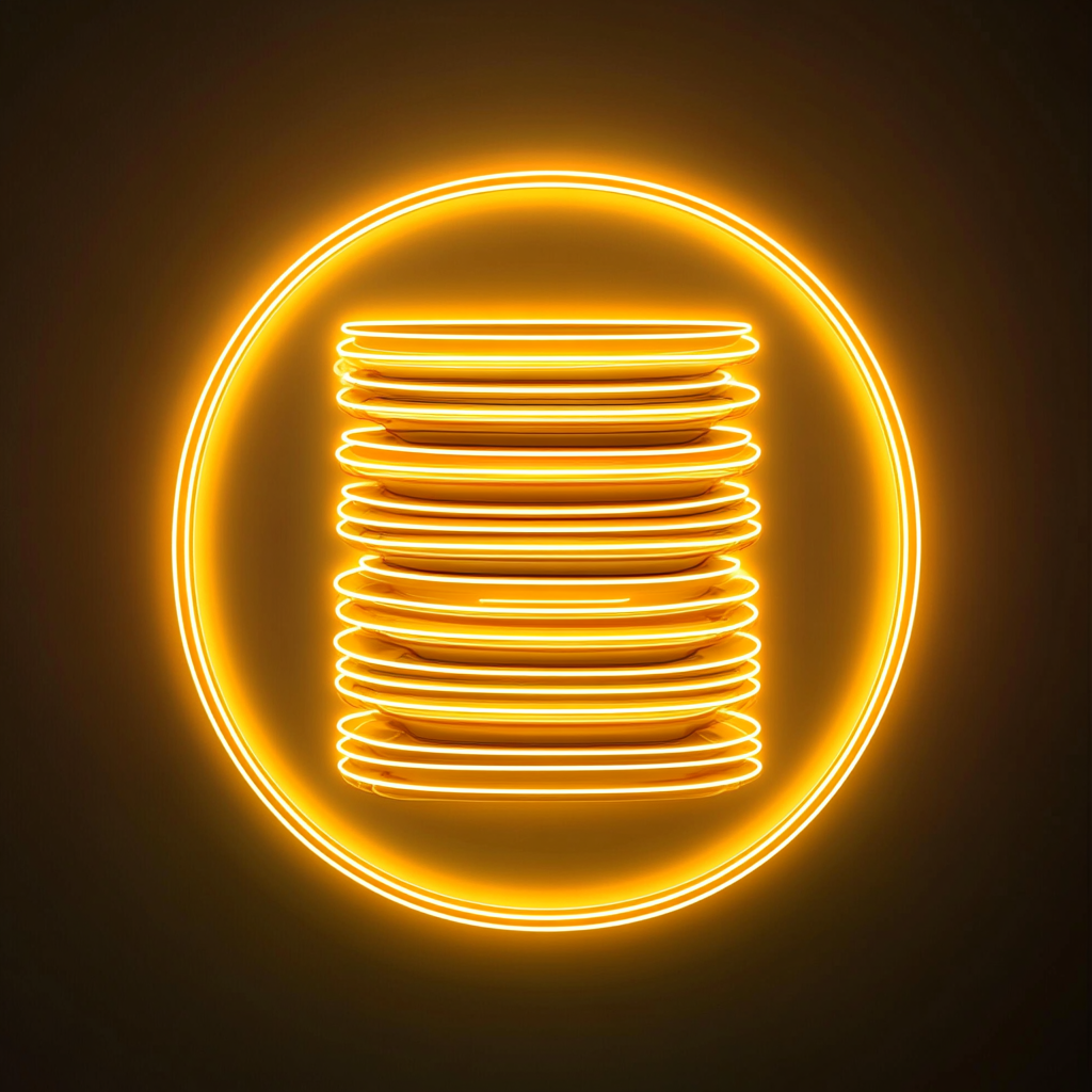 Stack of Plates - Yellow Neon Sign, 24 Inches