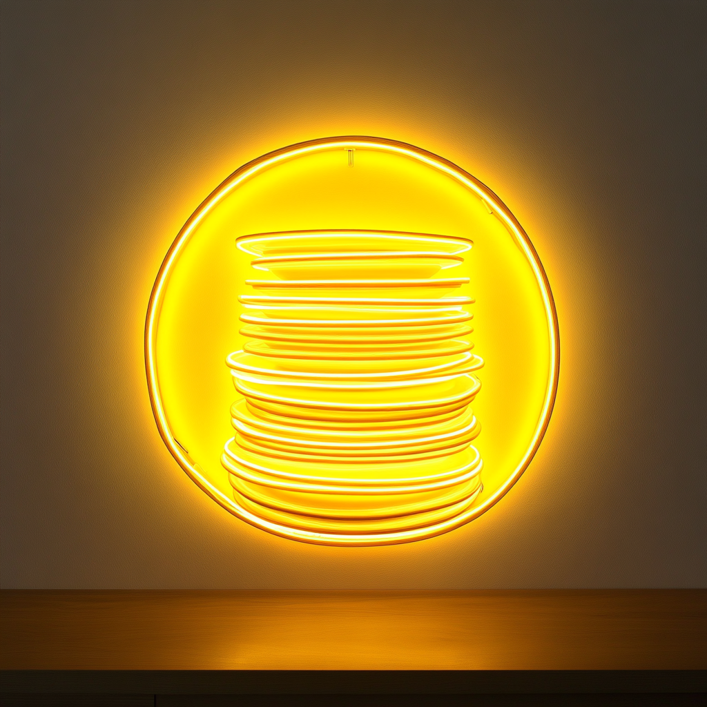 Stack of Plates - Yellow Neon Sign, 18 Inches