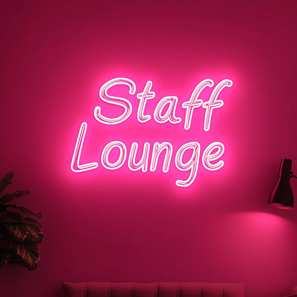 "Staff Lounge" - Pink Neon Sign, 18 Inches