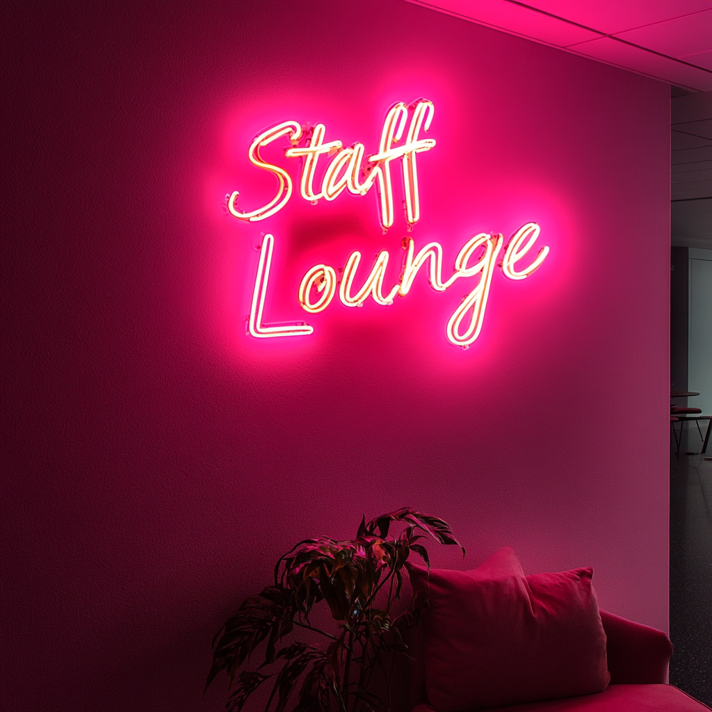 "Staff Lounge" - Pink Neon Sign, 18 Inches