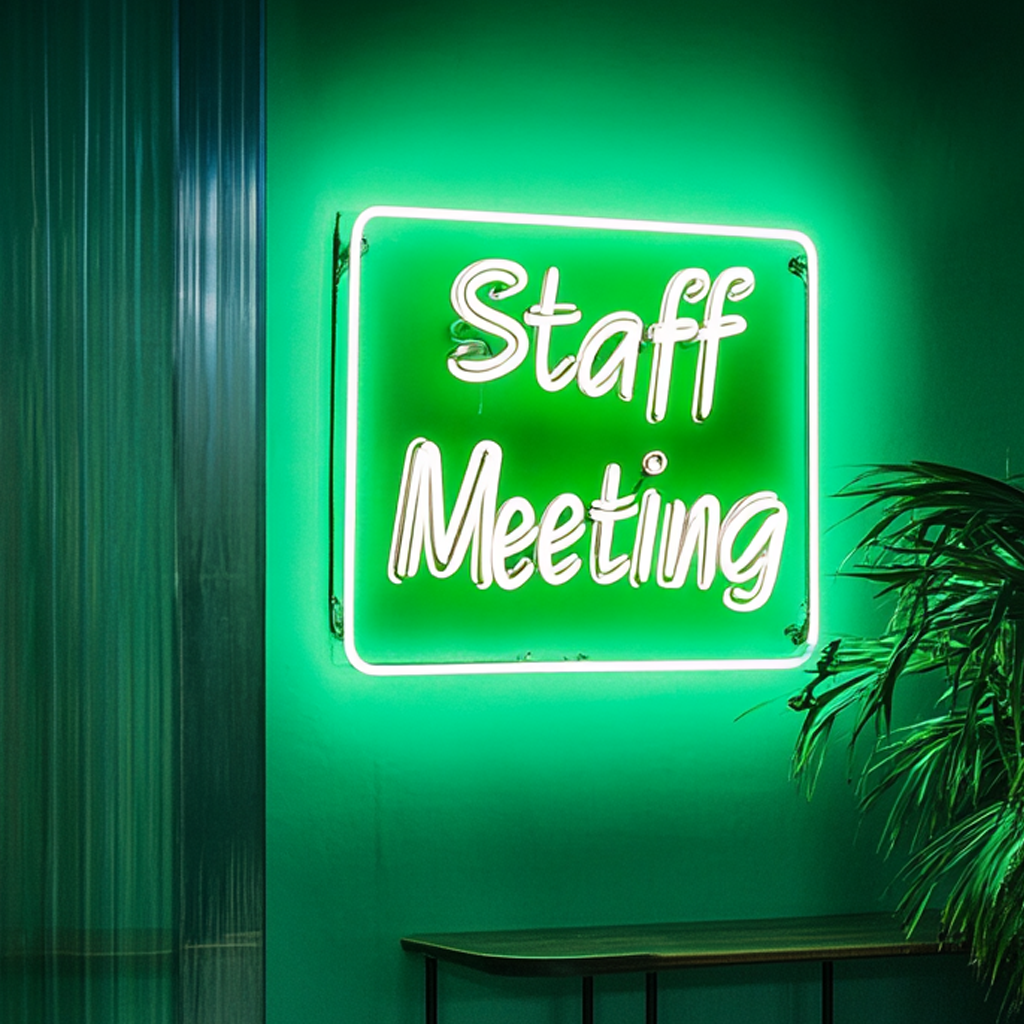 "Staff Meeting" - Green Neon Sign, 24 Inches