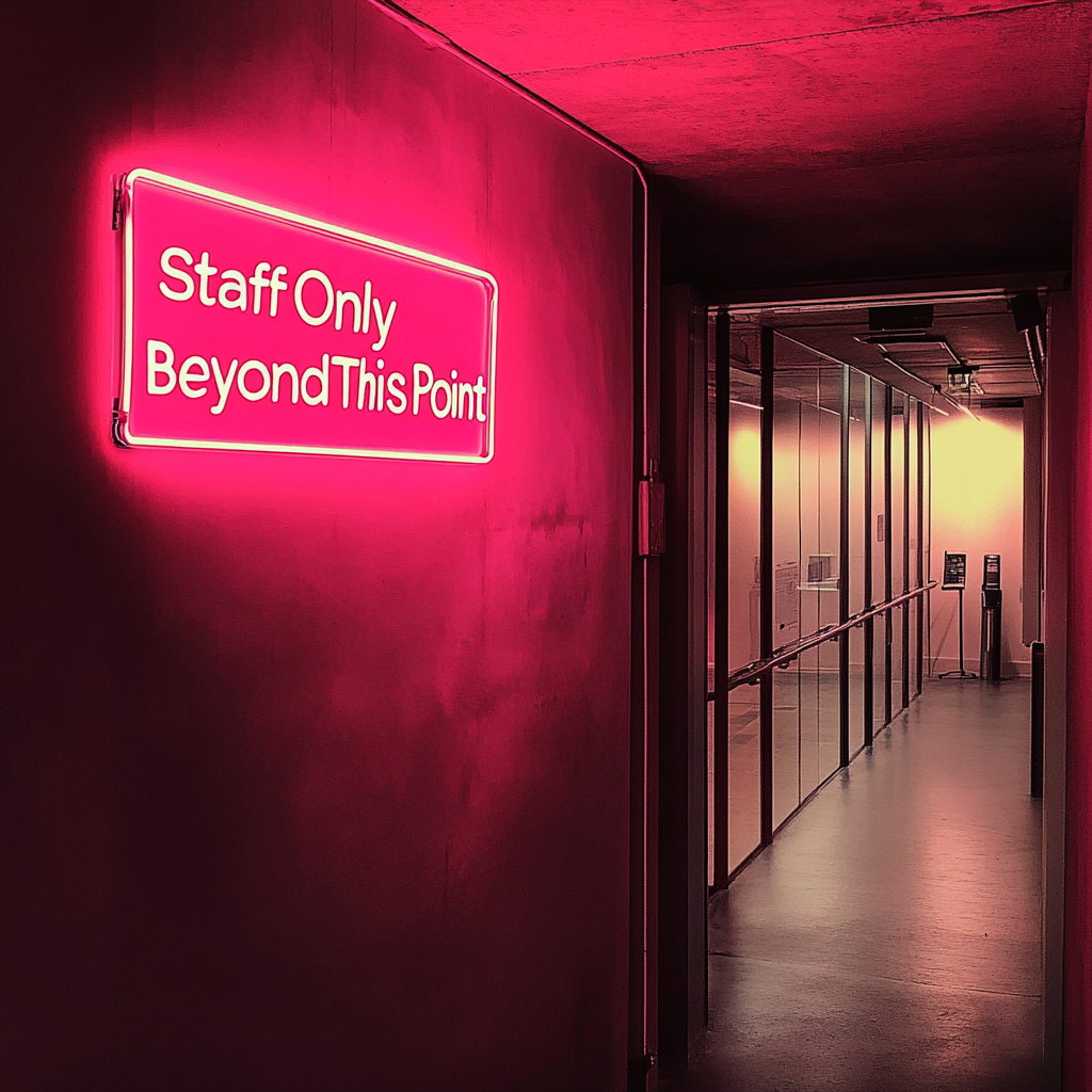 "Staff Only Beyond This Point" - Pink Neon Sign, 24 Inches