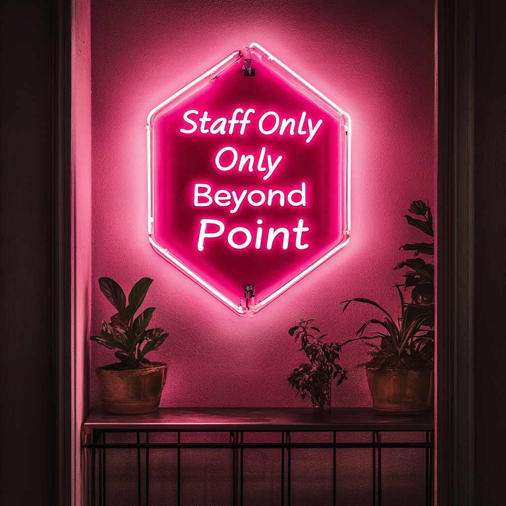 "Staff Only Beyond This Point" - Pink Neon Sign, 24 Inches