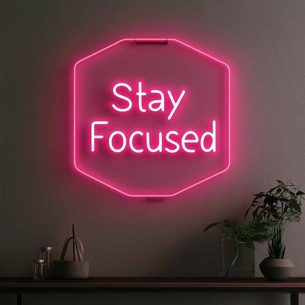 "Stay Focused" - Pink Neon Sign, 24 Inches