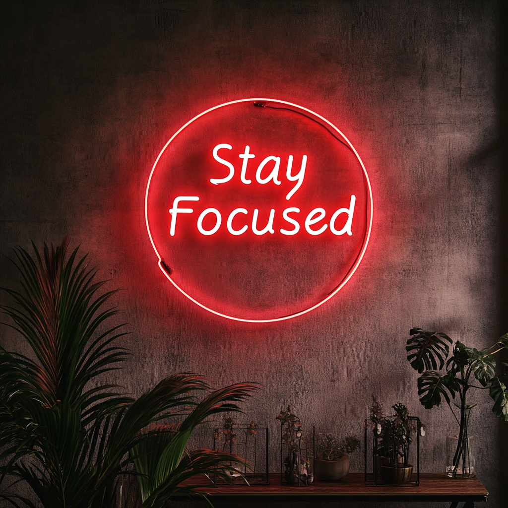 "Stay Focused" - Red Neon Sign, 24 Inches