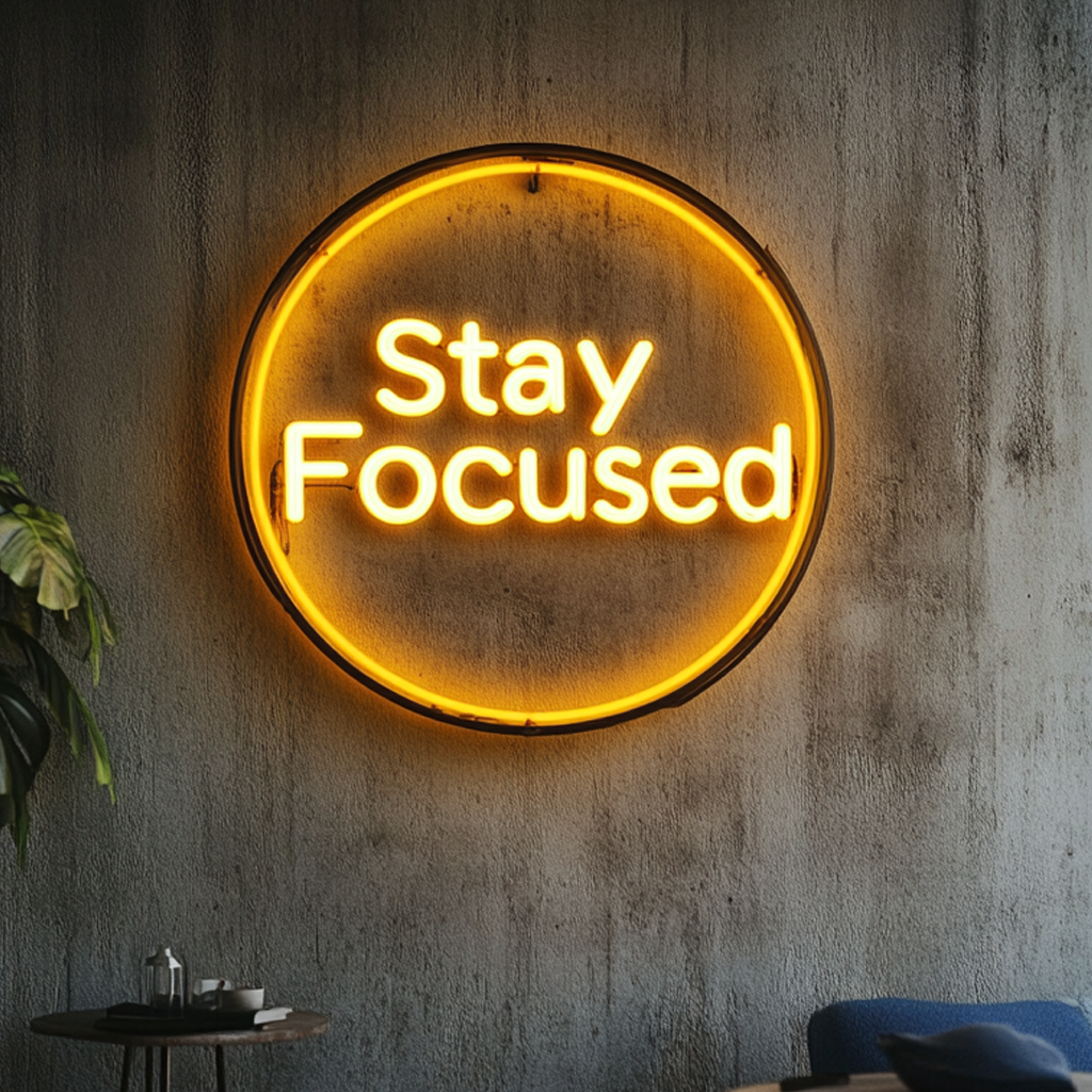 "Stay Focused" - Yellow Neon Sign, 24 Inches