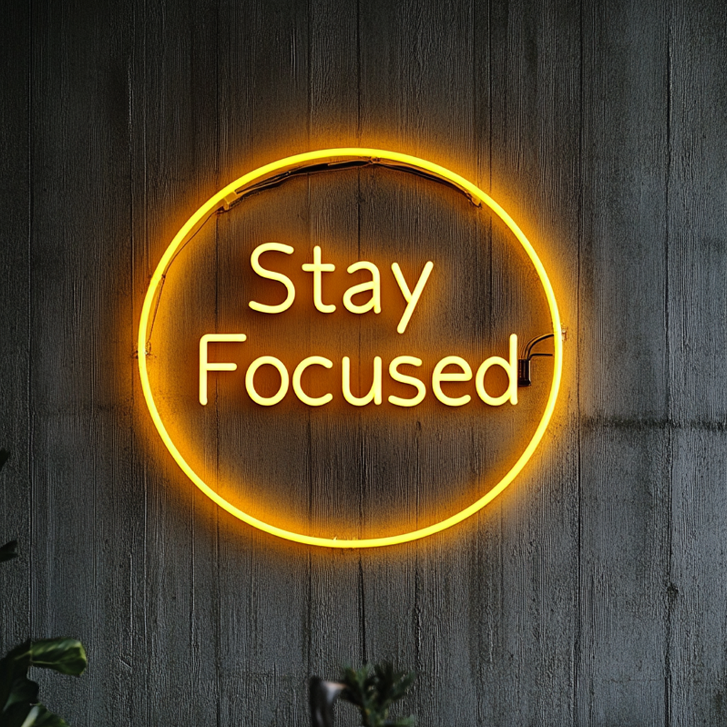 "Stay Focused" - Yellow Neon Sign, 24 Inches