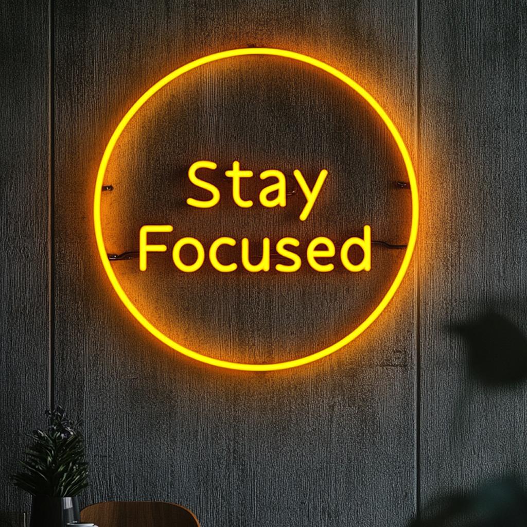 "Stay Focused" - Yellow Neon Sign, 24 Inches