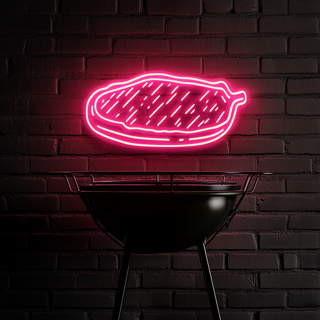 Steak on Grill - Pink Neon Sign, 24 Inches