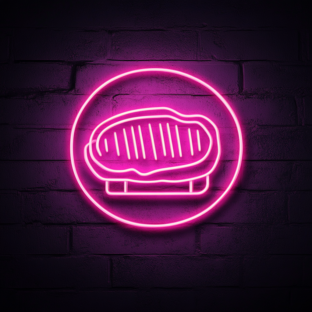Steak on Grill - Pink Neon Sign, 24 Inches