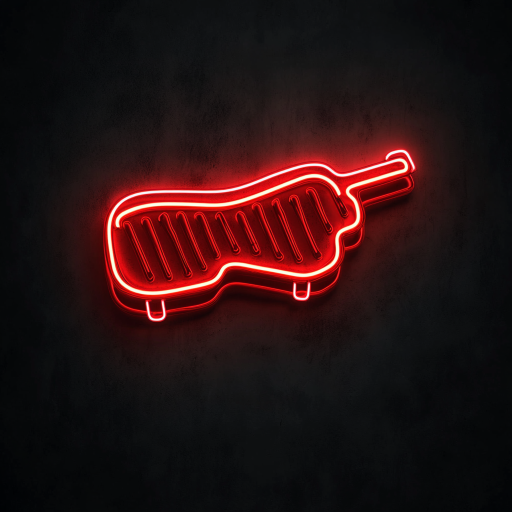 Steak on Grill - Red Neon Sign, 24 Inches