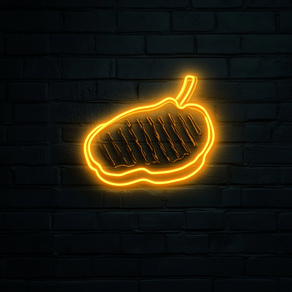 Steak on Grill - Yellow Neon Sign, 24 Inches