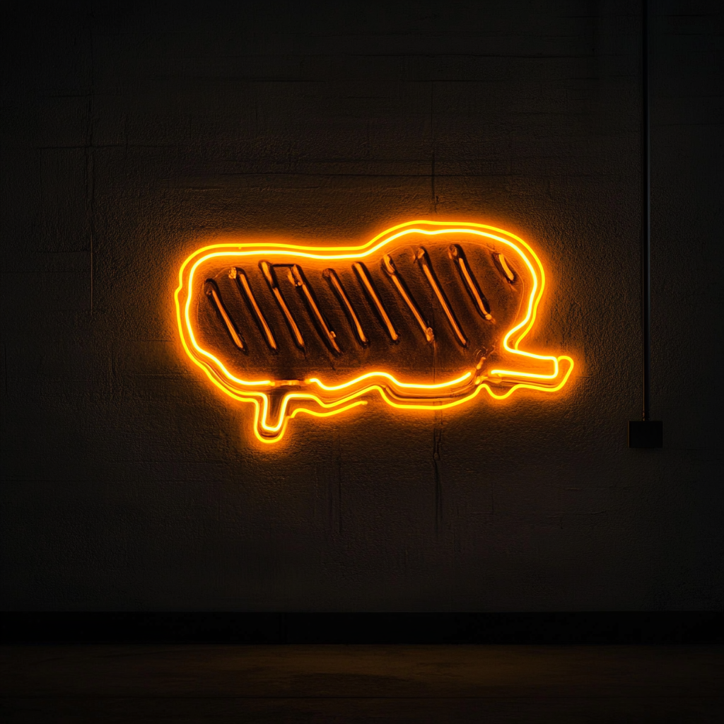 Steak on Grill - Yellow Neon Sign, 18 Inches