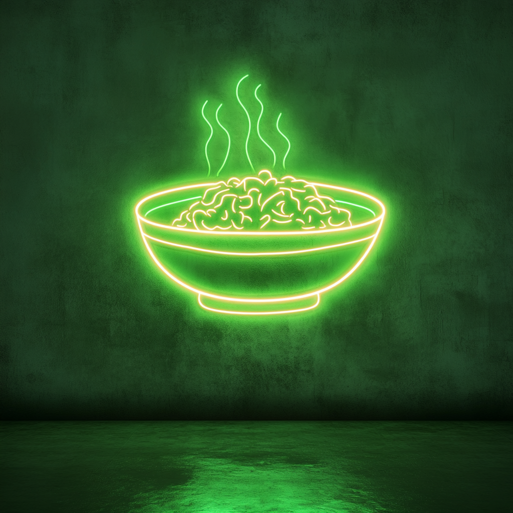 Steamed Rice Bowl - Green Neon Sign, 24 Inches