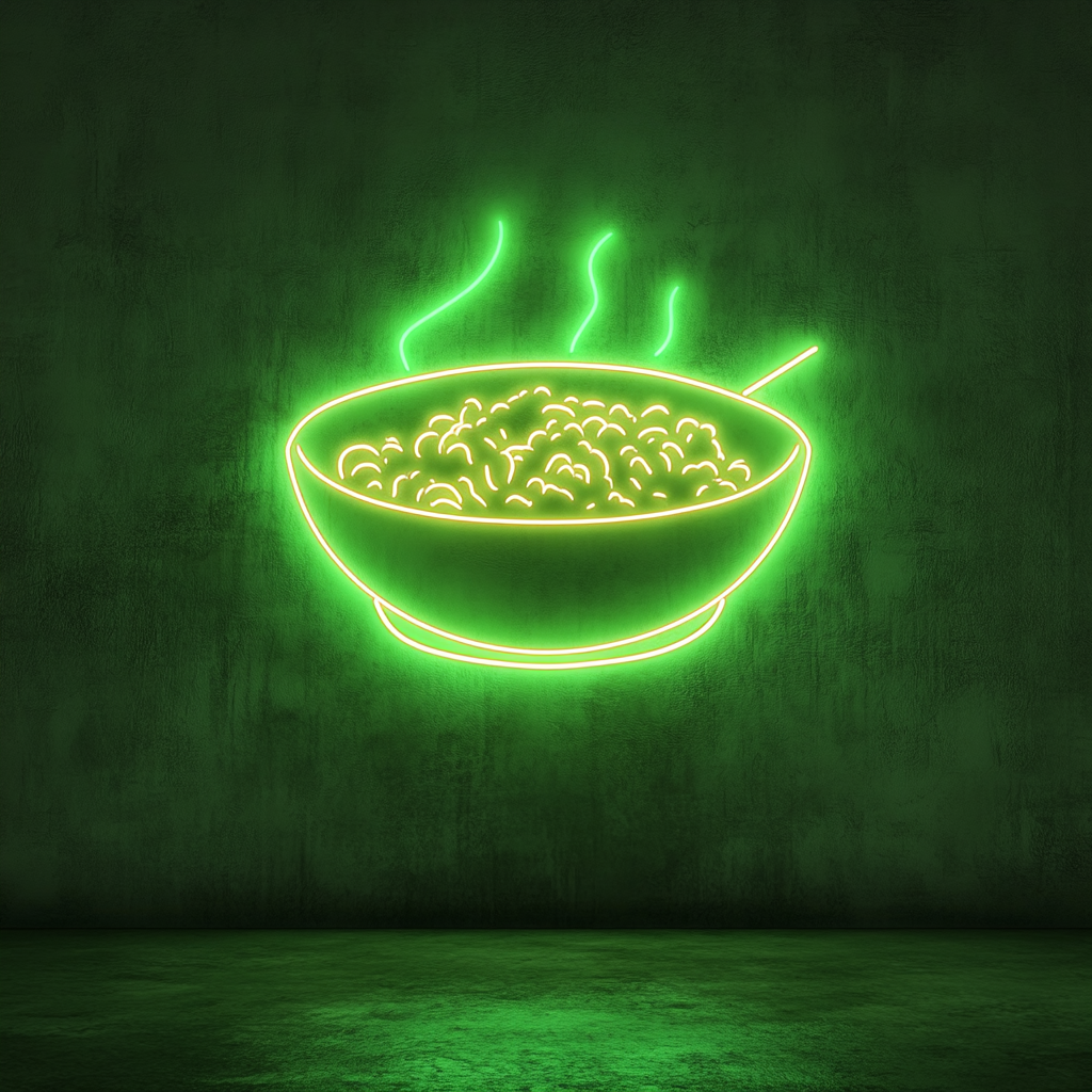 Steamed Rice Bowl - Green Neon Sign, 24 Inches