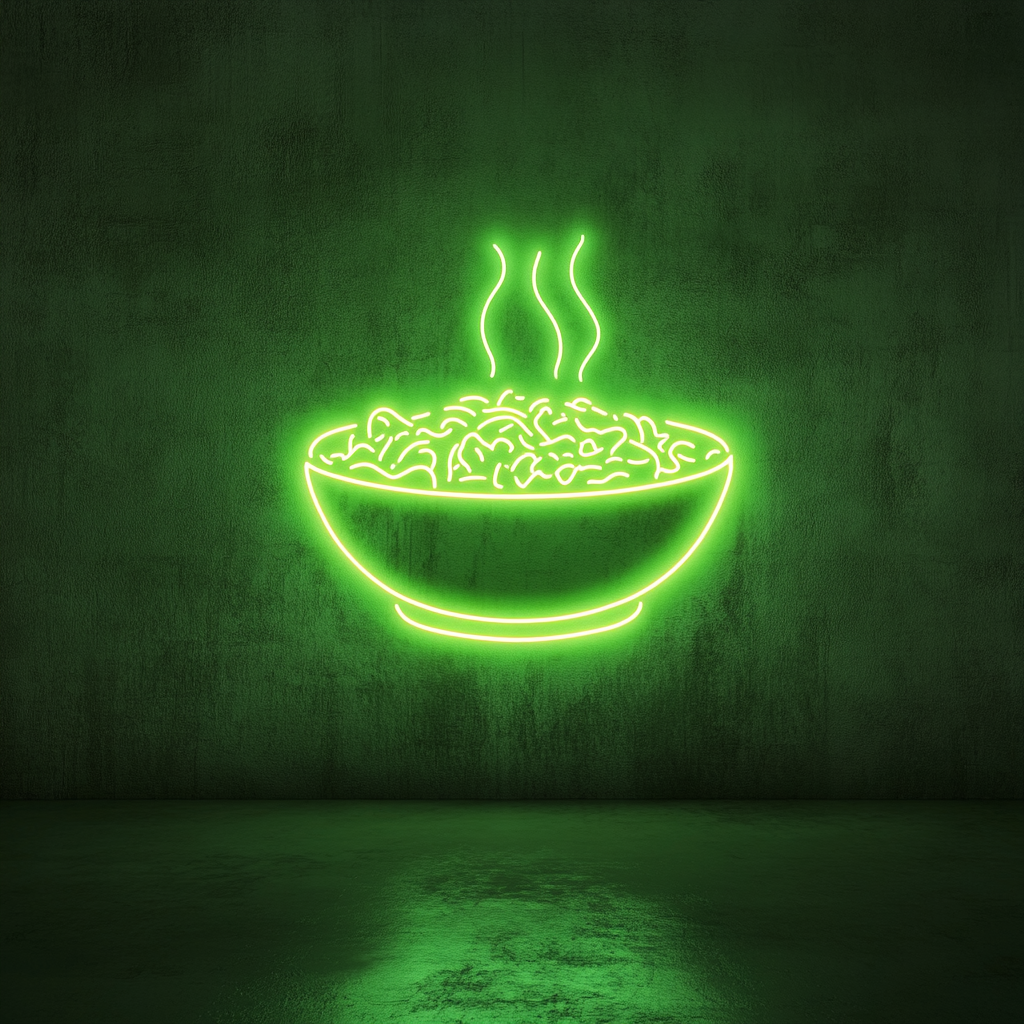 Steamed Rice Bowl - Green Neon Sign, 24 Inches