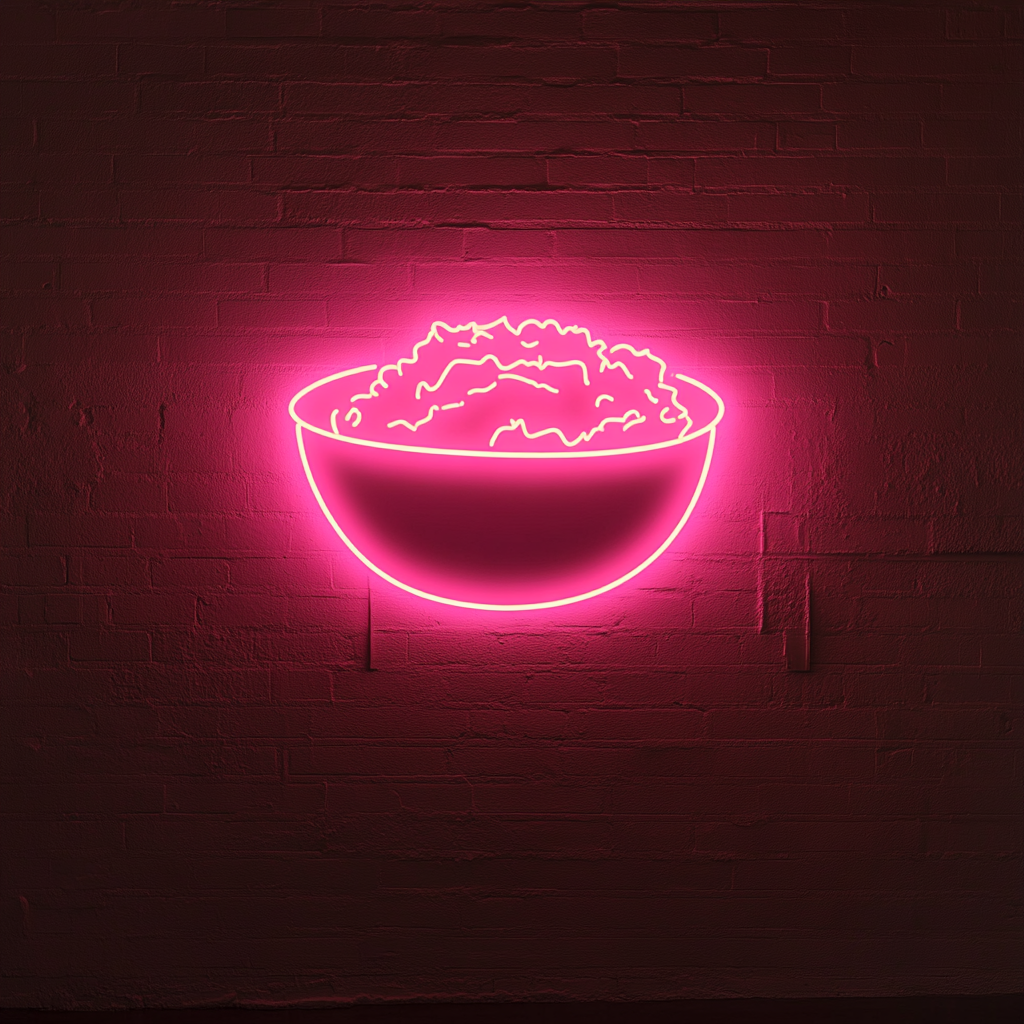 Steamed Rice Bowl - Pink Neon Sign, 24 Inches