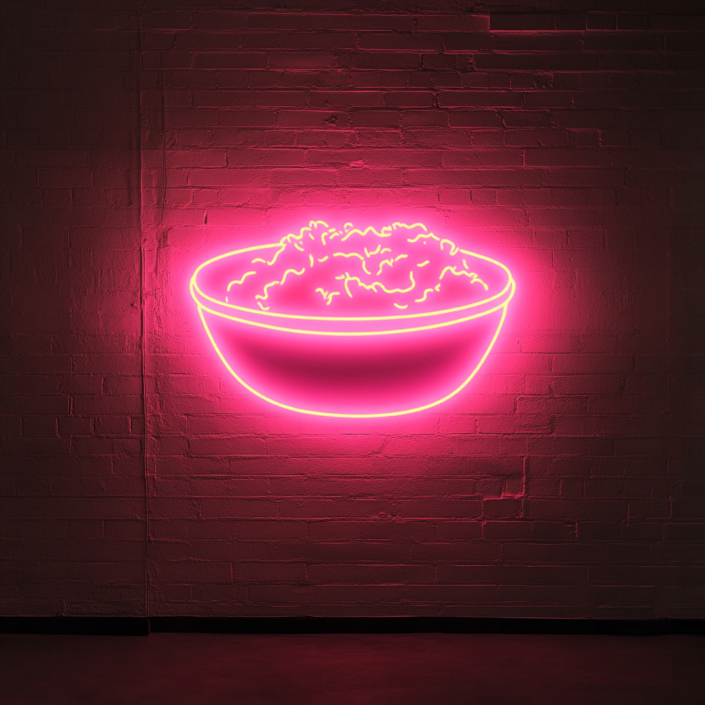 Steamed Rice Bowl - Pink Neon Sign, 18 Inches