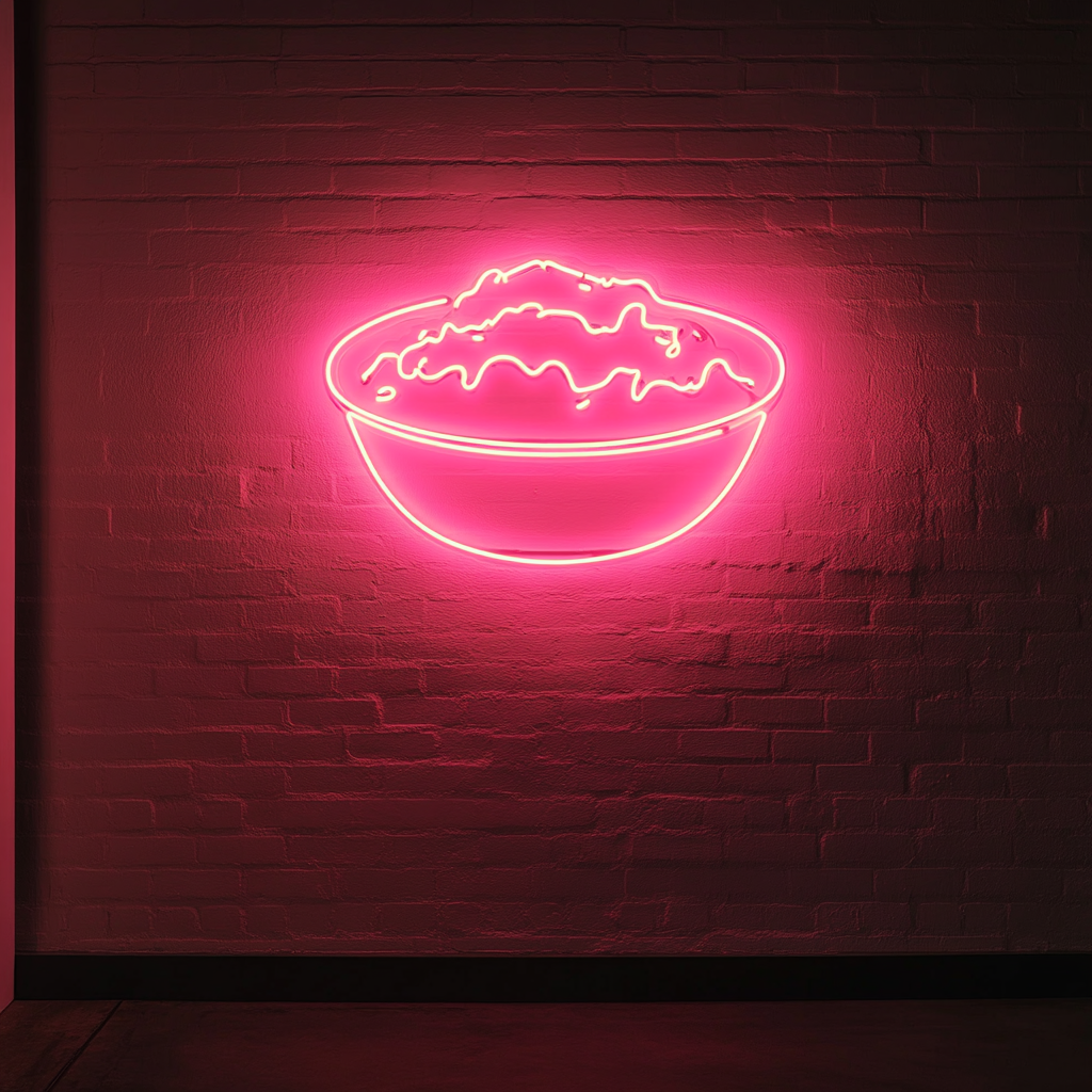 Steamed Rice Bowl - Pink Neon Sign, 24 Inches