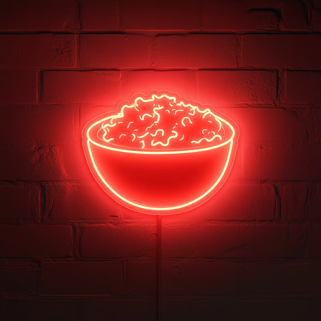 Steamed Rice Bowl - Red Neon Sign, 24 Inches