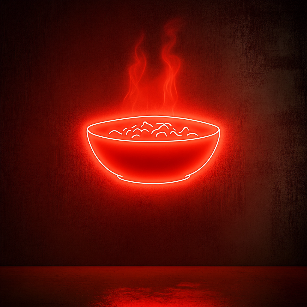 Steamed Rice Bowl - Red Neon Sign, 18 Inches