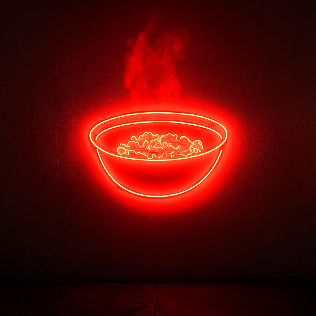 Steamed Rice Bowl - Red Neon Sign, 18 Inches