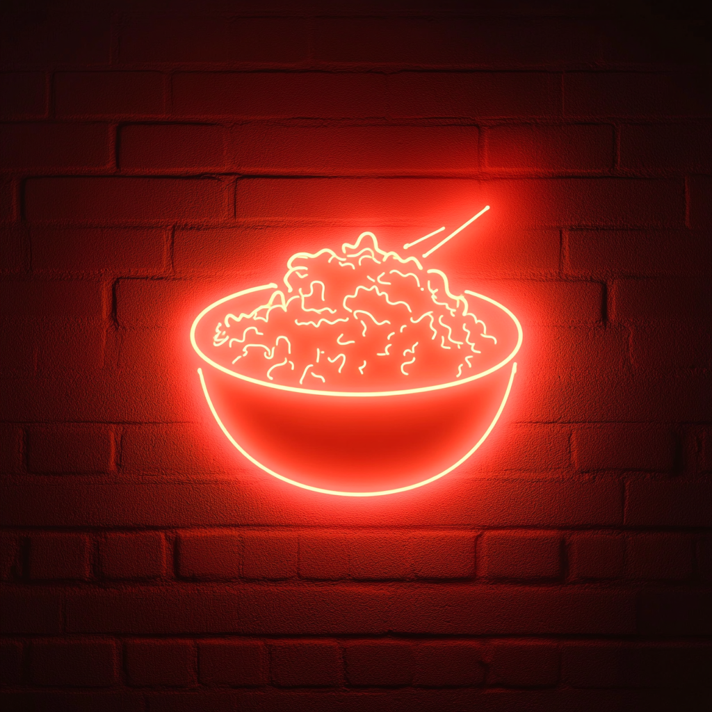 Steamed Rice Bowl - Red Neon Sign, 24 Inches
