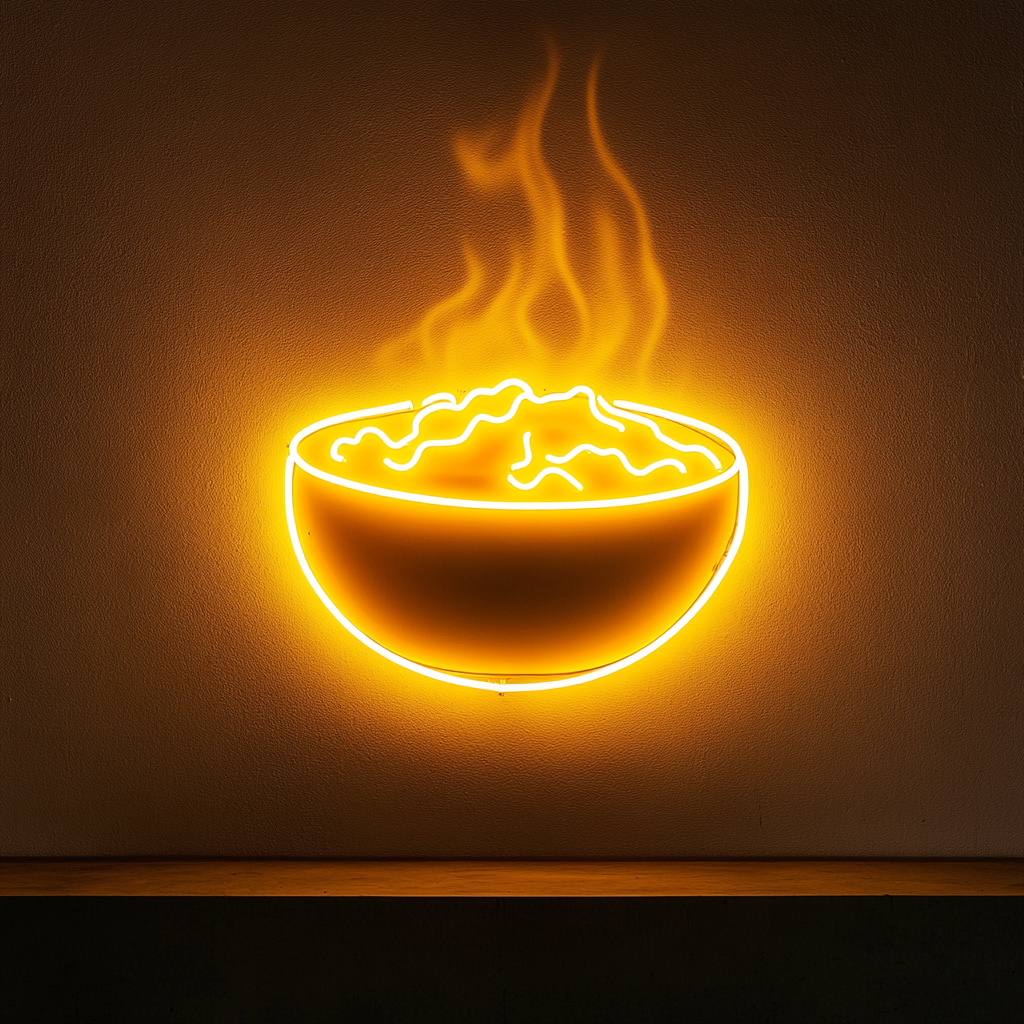 Steamed Rice Bowl - Yellow Neon Sign, 18 Inches