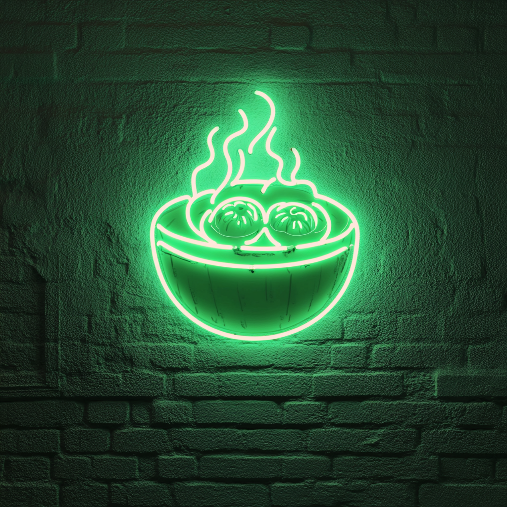 Steaming Dim Sum Basket - Green Neon Sign, 24 Inches