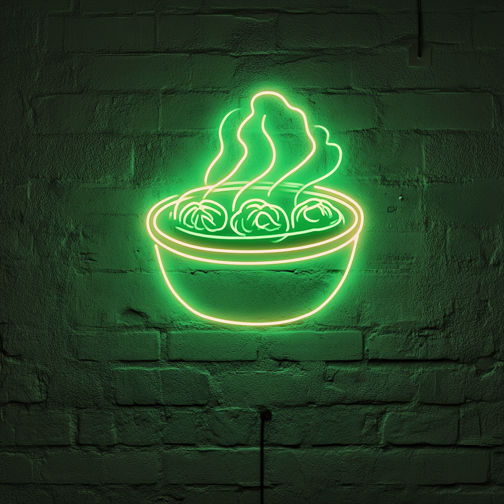 Steaming Dim Sum Basket - Green Neon Sign, 18 Inches