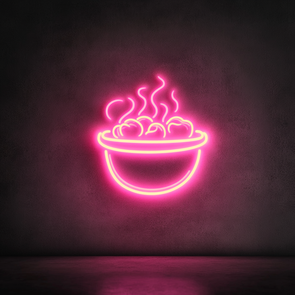 Steaming Dim Sum Basket - Pink Neon Sign, 18 Inches