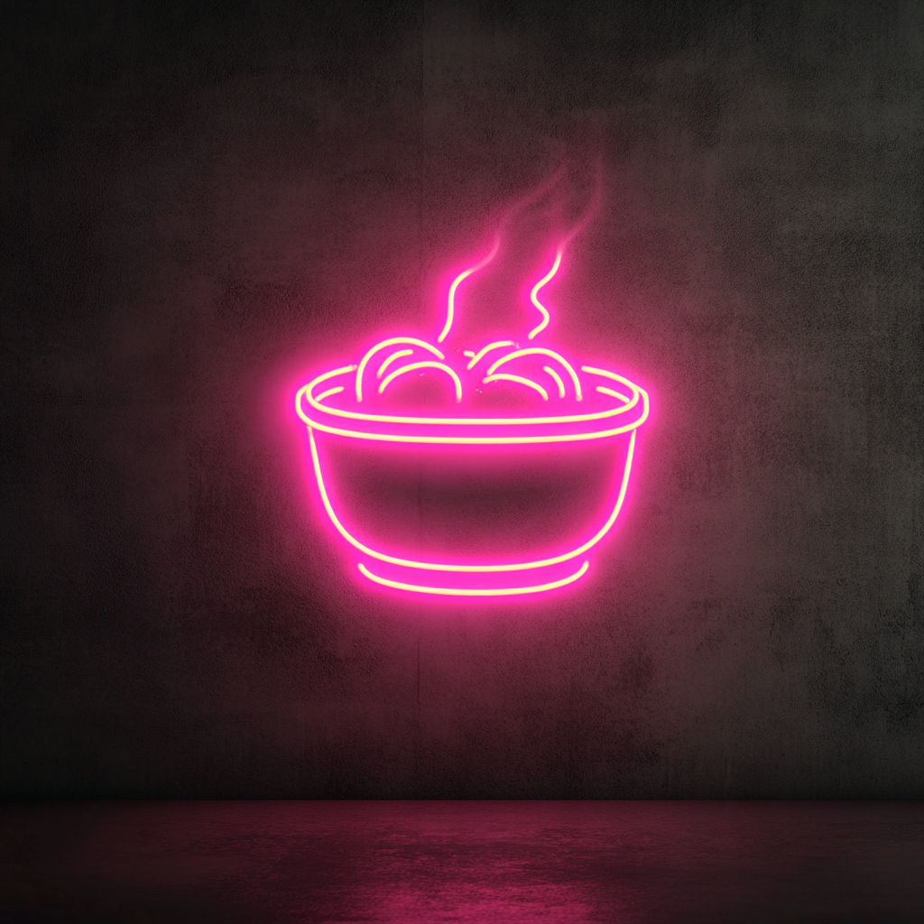 Steaming Dim Sum Basket - Pink Neon Sign, 18 Inches