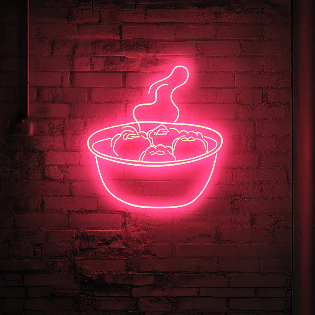 Steaming Dim Sum Basket - Pink Neon Sign, 18 Inches