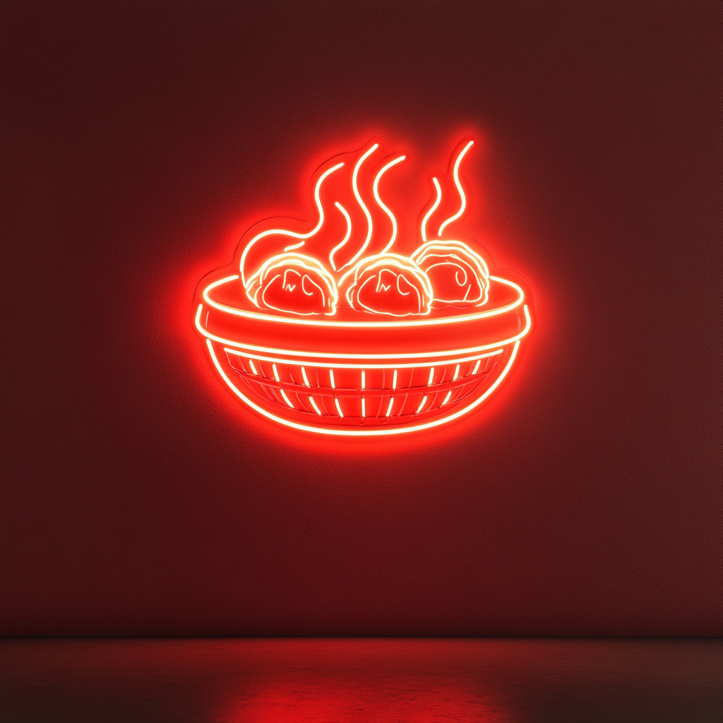 Steaming Dim Sum Basket - Red Neon Sign, 18 Inches