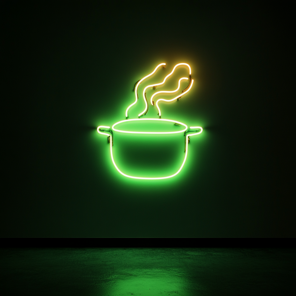 Steaming Pot - Green Neon Sign, 24 Inches