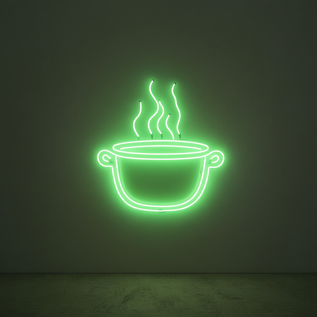 Steaming Pot - Green Neon Sign, 18 Inches