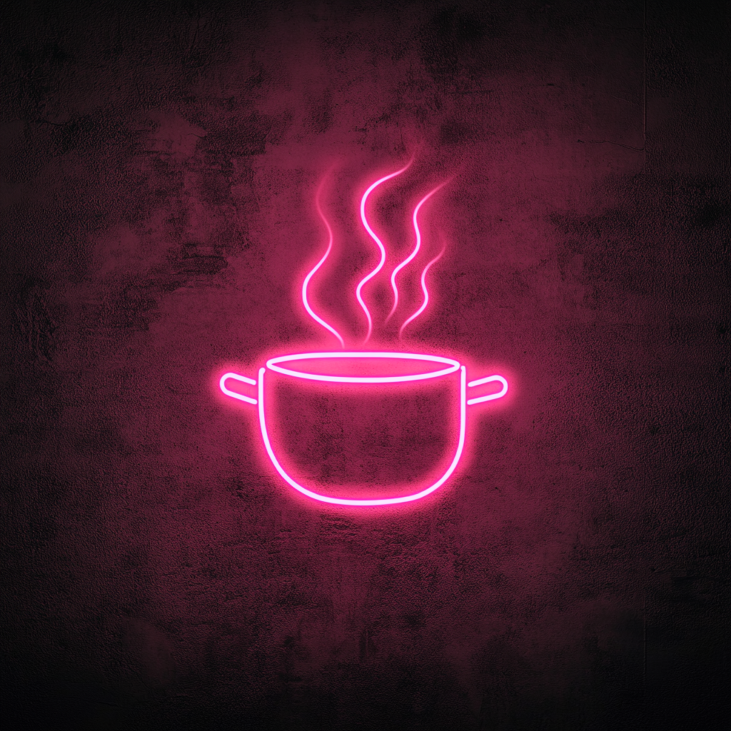 Steaming Pot - Pink Neon Sign, 18 Inches