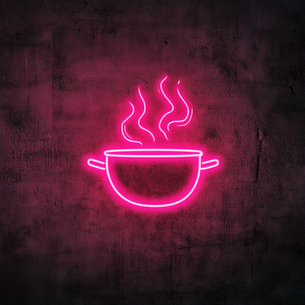 Steaming Pot - Pink Neon Sign, 18 Inches