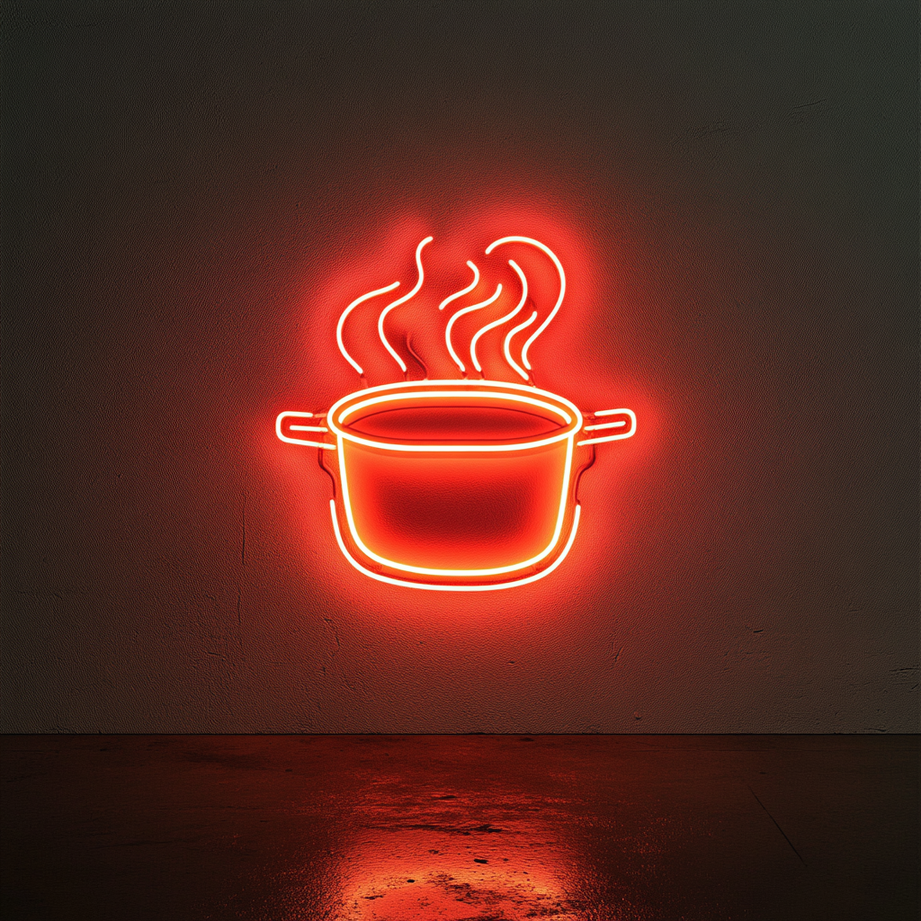 Steaming Pot - Red Neon Sign, 18 Inches