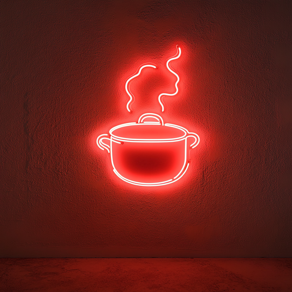 Steaming Pot - Red Neon Sign, 24 Inches