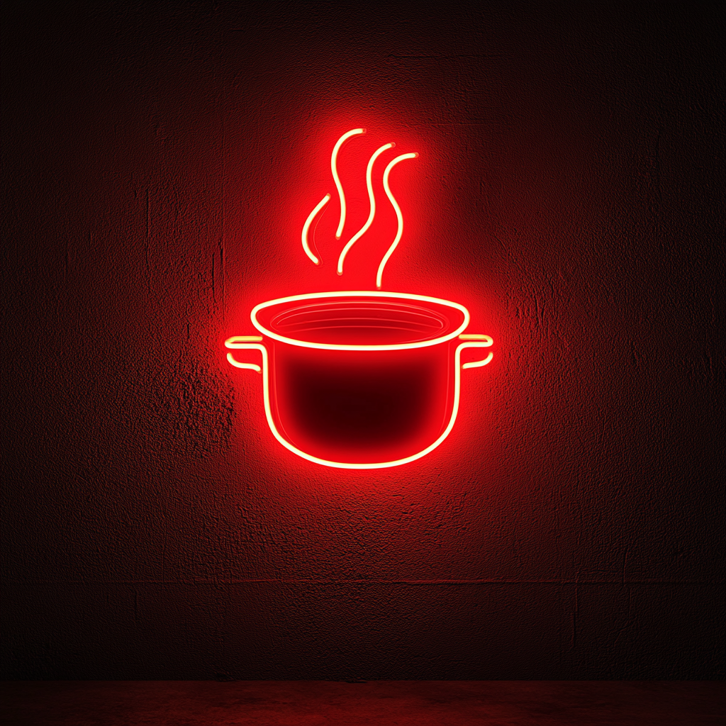 Steaming Pot - Red Neon Sign, 24 Inches