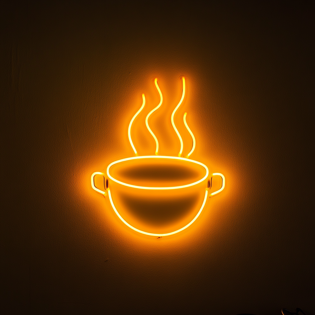 Steaming Pot - Yellow Neon Sign, 24 Inches