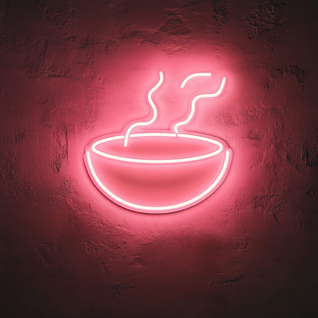 Steaming Soup Bowl - Pink Neon Sign, 18 Inches
