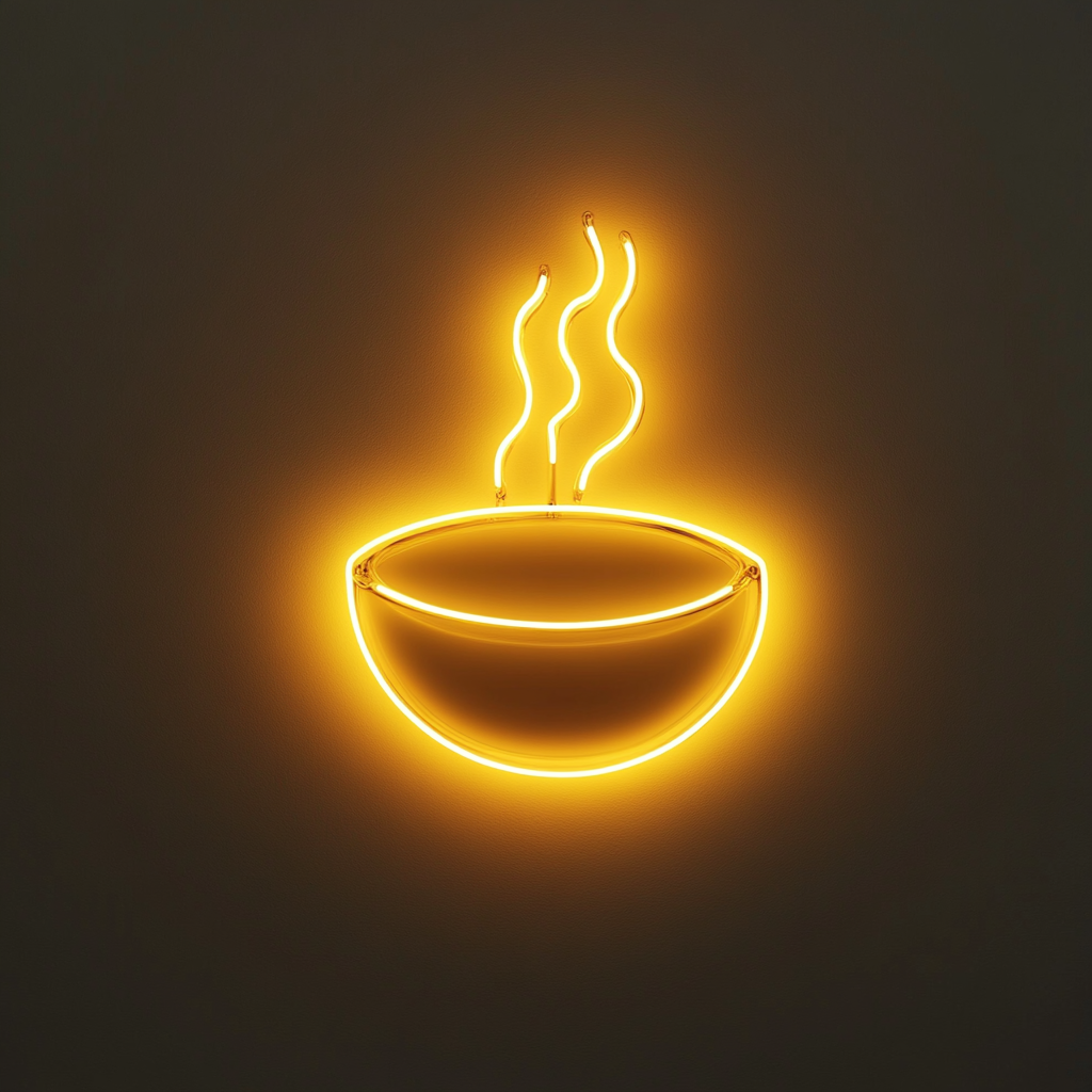 Steaming Soup Bowl - Yellow Neon Sign, 18 Inches