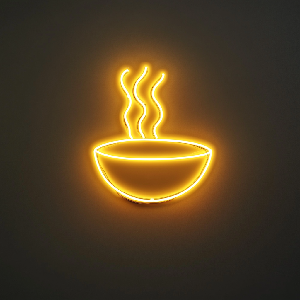 Steaming Soup Bowl - Yellow Neon Sign, 24 Inches