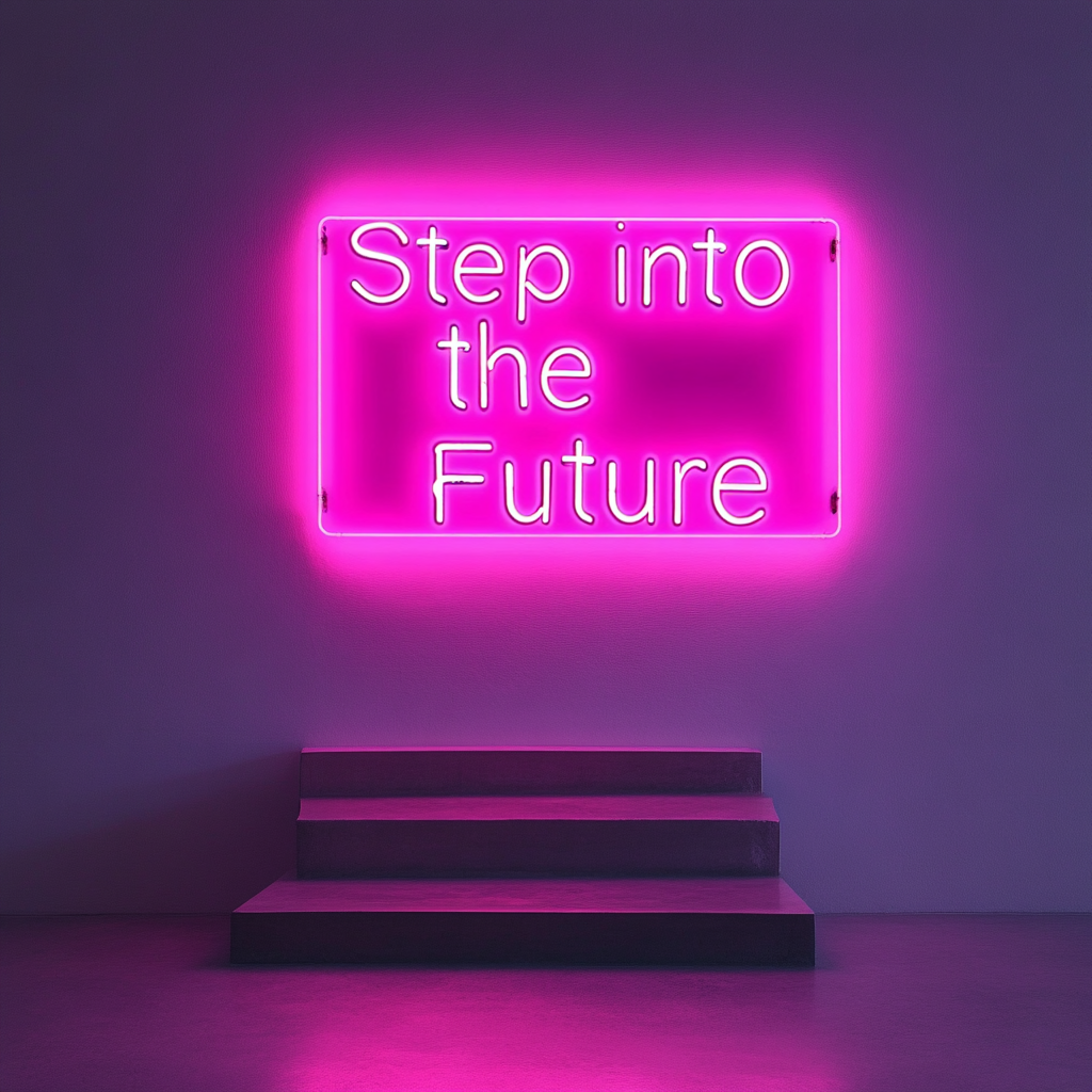 "Step into the Future" - Pink Neon Sign, 24 Inches