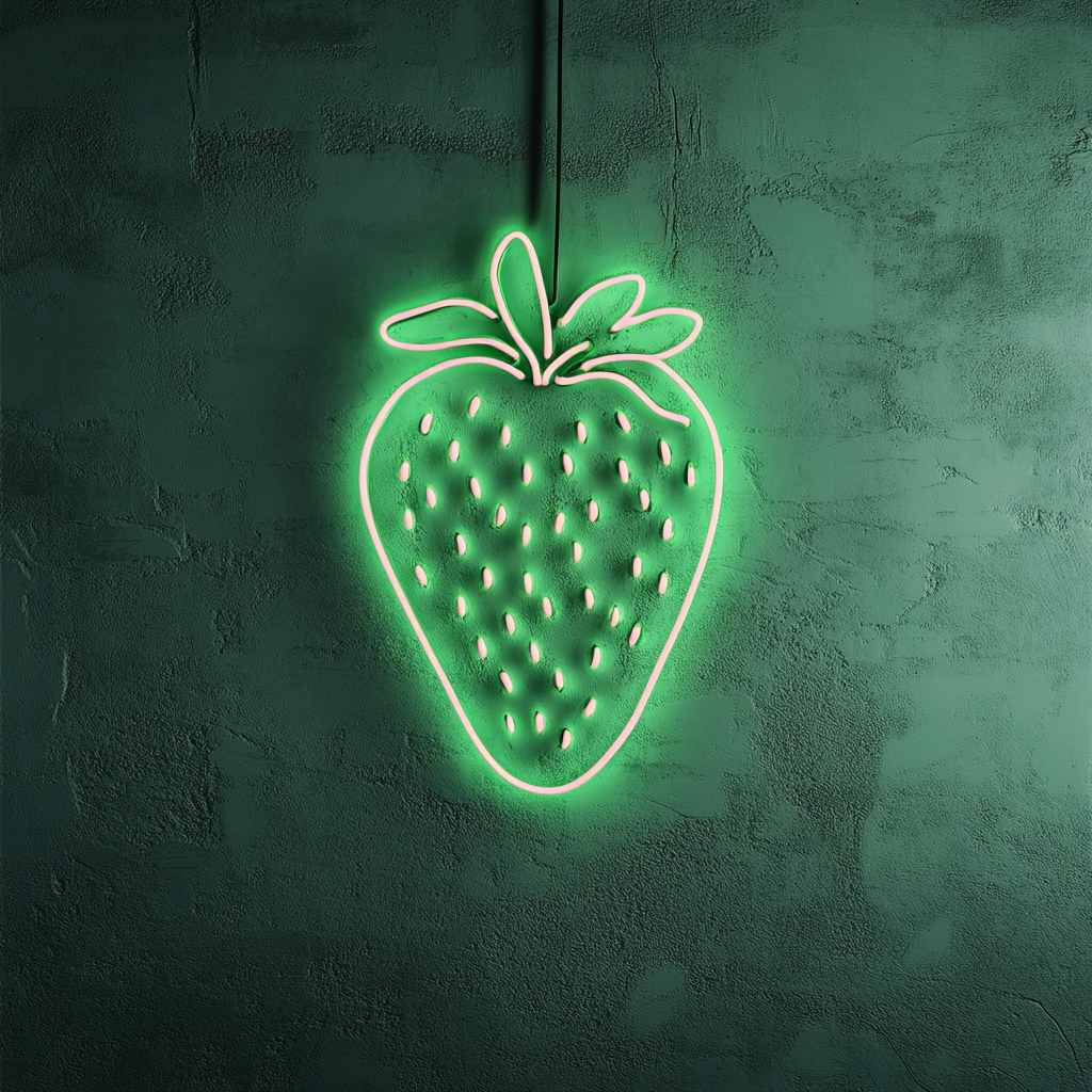 Strawberry - Green Neon Sign, 18 Inches